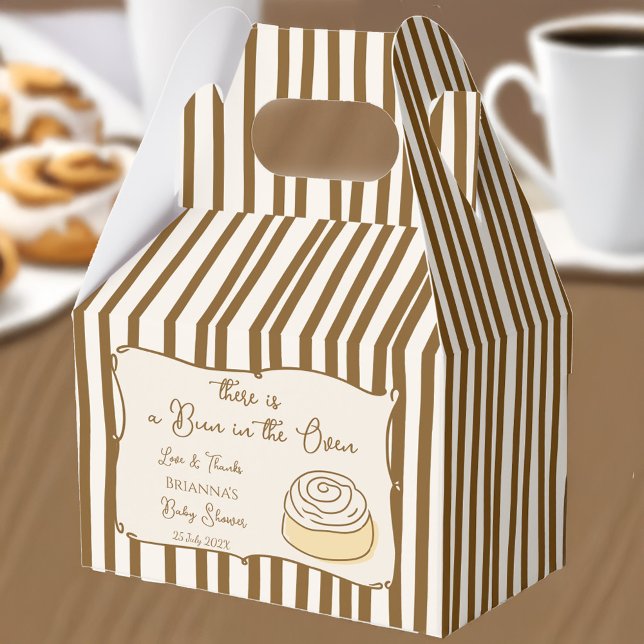 Bun in the oven baking baby shower personalized  favor boxes (Bun in the oven baking baby shower personalized favor boxes brown stripes coffee baby shower brunch)