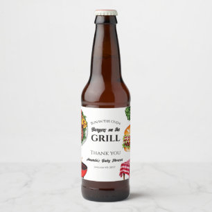 Bun in the Oven BBQ Burger on Grill Baby Shower Beer Bottle Label