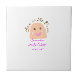 Bun in the oven beige dumpling baby shower pink br ceramic tile