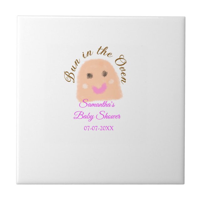 Bun in the oven beige dumpling baby shower pink br ceramic tile (Front)