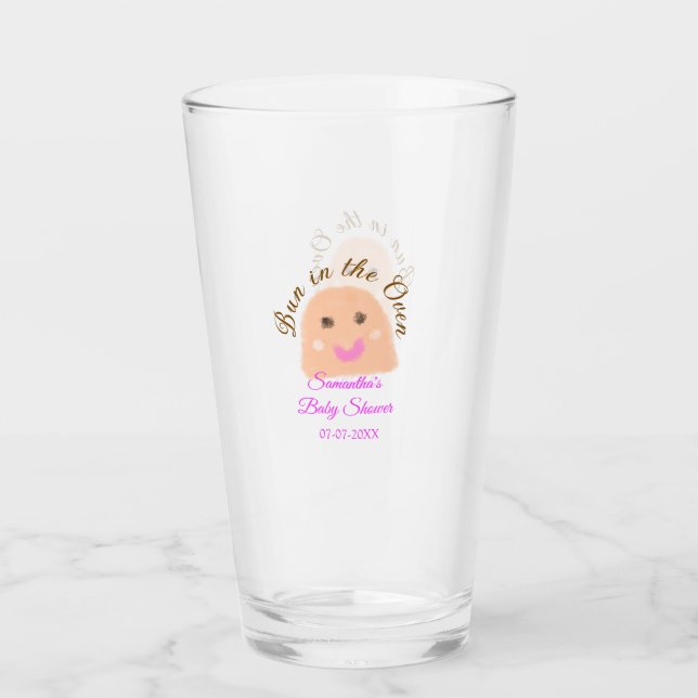 Bun in the oven beige dumpling baby shower pink br glass (Front)