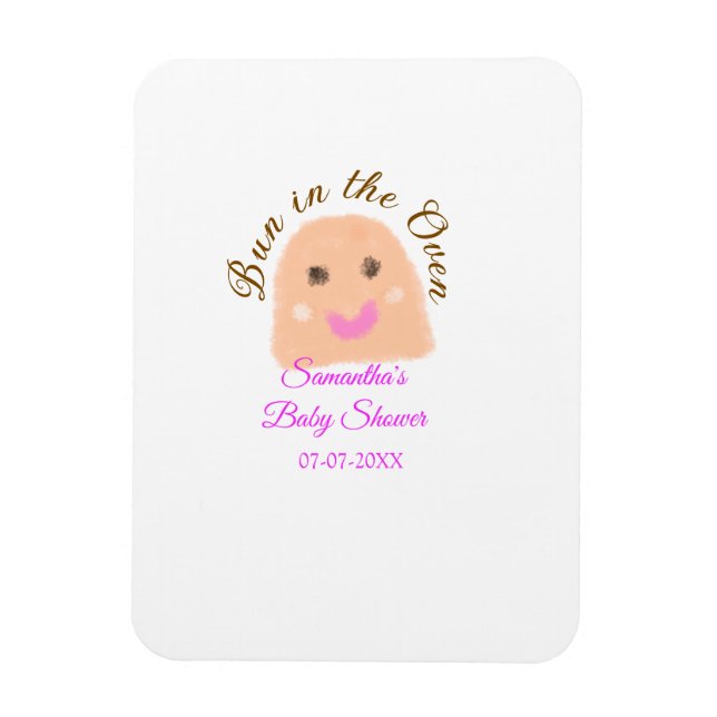 Bun in the oven beige dumpling baby shower pink br magnet (Vertical)