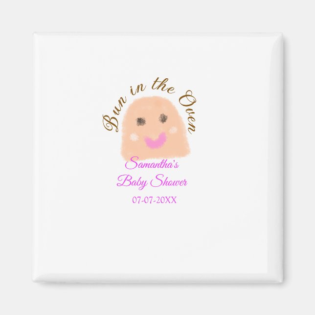 Bun in the oven beige dumpling baby shower pink br magnet (Front)