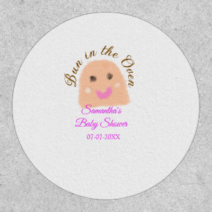 Bun in the oven beige dumpling baby shower pink br patch