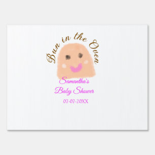 Bun in the oven beige dumpling baby shower pink br sign