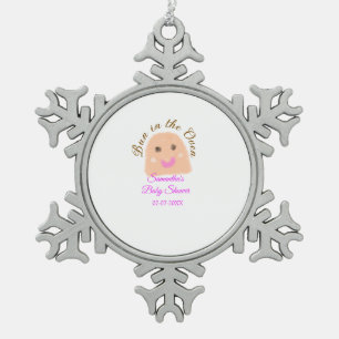 Bun in the oven beige dumpling baby shower pink br snowflake pewter christmas ornament