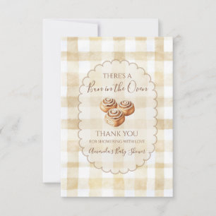 Bun in the Oven Beige Gingham Baby Shower Thank You Card