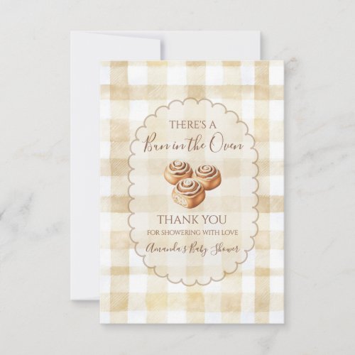 Bun in the Oven Beige Gingham Baby Shower Thank You Card