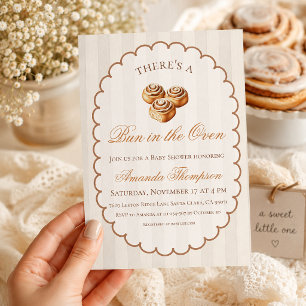 Bun in the Oven Beige Striped Baby Shower Invitation