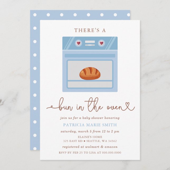 Bun In The Oven Blue Baby Boy Baby Shower Invitation (Front/Back)