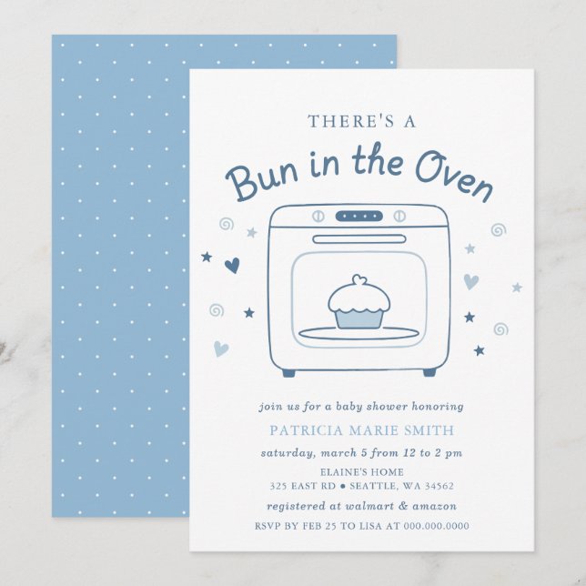 Bun In The Oven Blue Baby Boy Baby Shower Invitation (Front/Back)