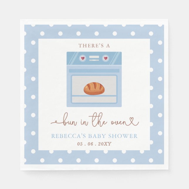 Bun In The Oven Blue Baby Boy Baby Shower Napkins (Front)