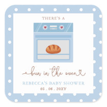 Bun In The Oven Blue Baby Boy Baby Shower Square Sticker