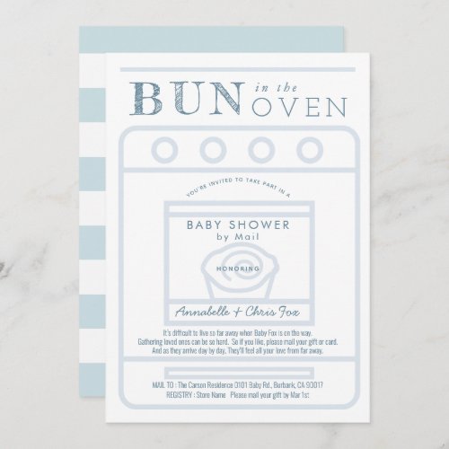 Bun in the Oven Boy Blue Baby Shower by Mail Invitation