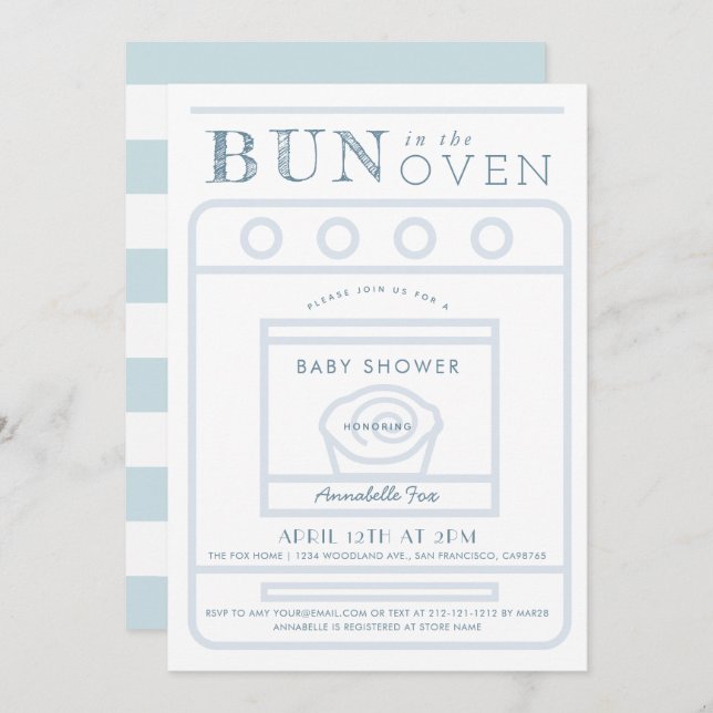 Bun in the Oven Boy Blue Baby Shower Invitation (Front/Back)