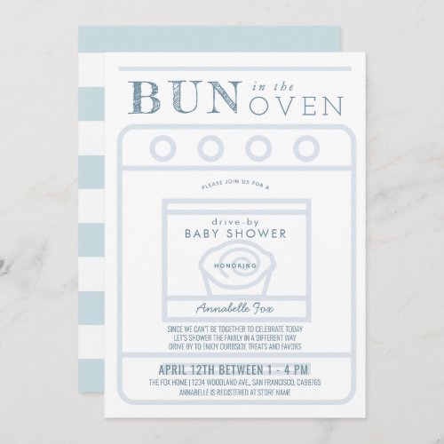 Bun in the Oven Boy Blue Drive_by Baby Shower Invitation
