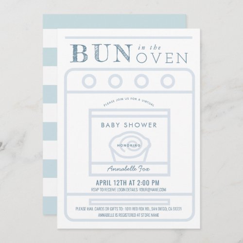 Bun in the Oven Boy Blue Virtual Baby Shower Invitation