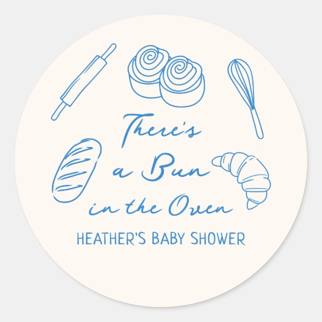 Bun in the Oven Bread Boy Baby Shower Classic Round Sticker (Front)