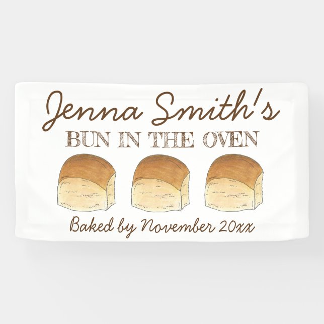 Bun in The Oven Bread Dinner Roll Baby Shower Banner (Horizontal)