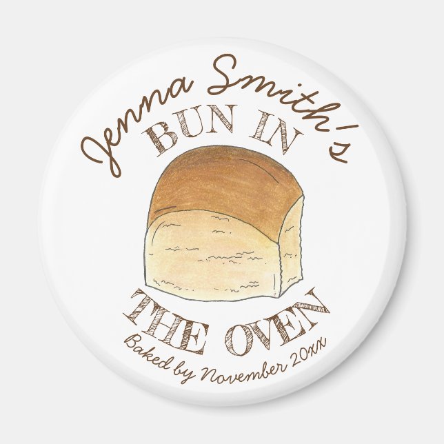 Bun in The Oven Bread Dinner Roll Baby Shower Magnet (Front)