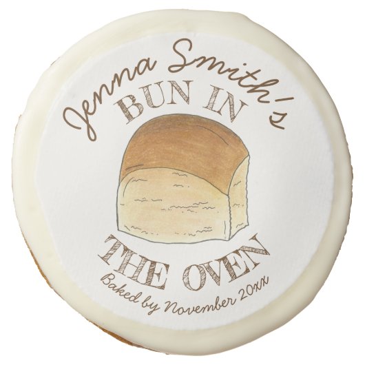 Bun in The Oven Bread Dinner Roll Baby Shower Sugar Cookie (Front)