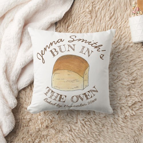 Bun in The Oven Bread Dinner Roll Baby Shower Throw Pillow