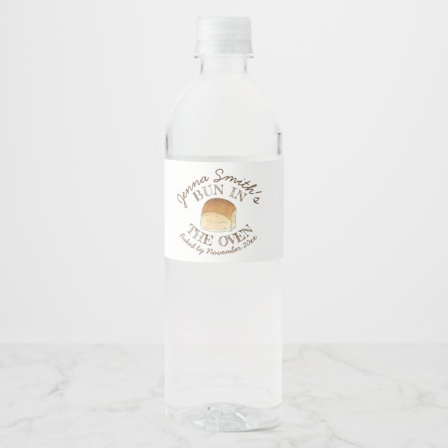 Bun in The Oven Bread Dinner Roll Baby Shower Water Bottle Label (Front)