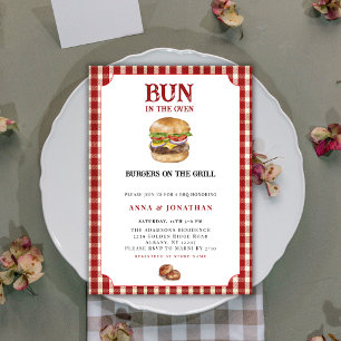 Bun In The Oven Burgers Couple BBQ Baby Shower Invitation