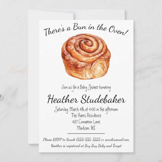 Bun in the Oven, Cinnamon Bun Baby Shower Invitation (Front)