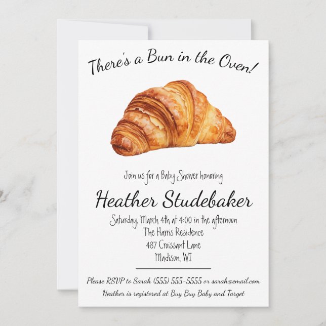 Bun in the Oven, Croissant Baby Shower Invitation (Front)