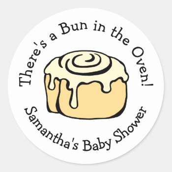 Bun In The Oven Cute Modern Baby Shower Boy / Girl Classic Round Sticker by Fun_and_Foolishness at Zazzle