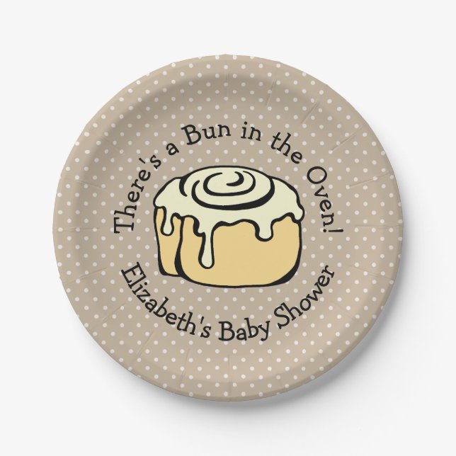Bun in the Oven Cute Modern Baby Shower Boy / Girl Paper Plates (Front)