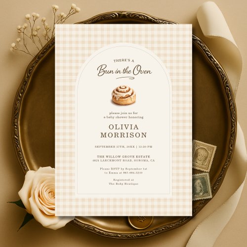 Bun in the Oven Gingham or plaid baby shower invitation