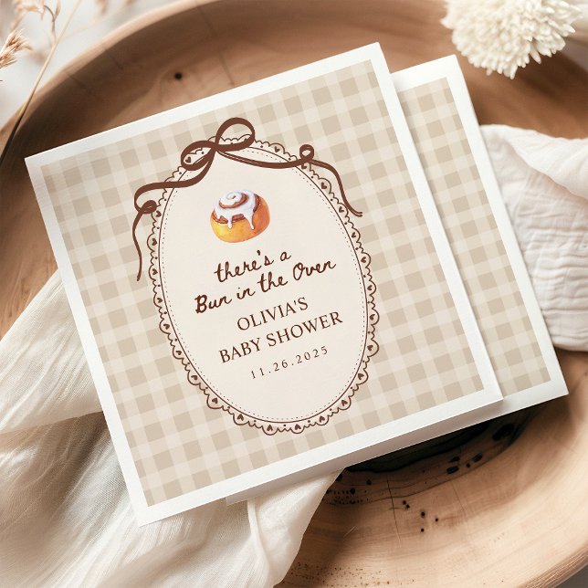 Bun in the Oven Gingham Bakery Baby Shower Napkins (Creator Uploaded)