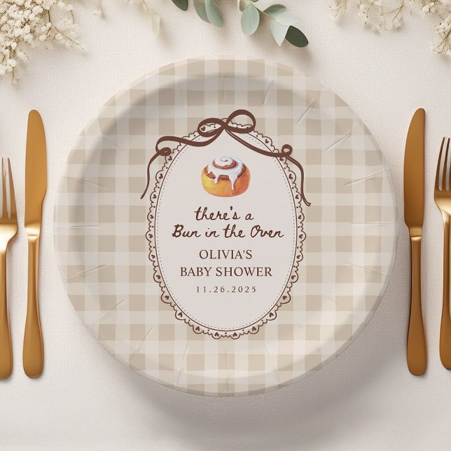 Bun in the Oven Gingham Bakery Baby Shower Paper Plates (Creator Uploaded)