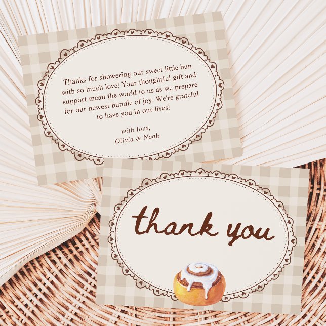 Bun in the Oven Gingham Bakery Baby Shower  Thank You Card (Creator Uploaded)