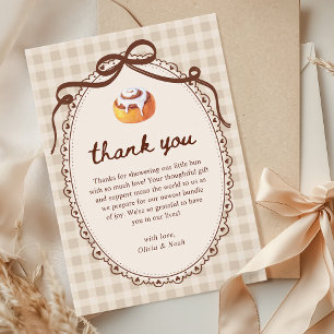 Bun in the Oven Gingham Bakery Baby Shower  Thank You Card
