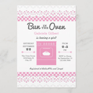 Bun In The Oven Girl Baby Shower Invitation