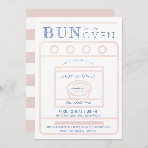 Bun in the Oven Girl Pink Virtual Baby Shower Invitation