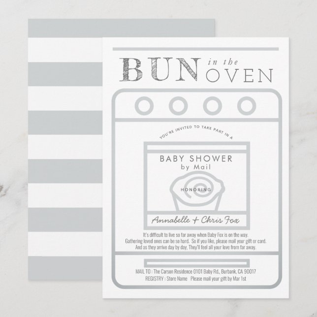 Bun in the Oven Gray Baby Shower by Mail Invitation (Front/Back)