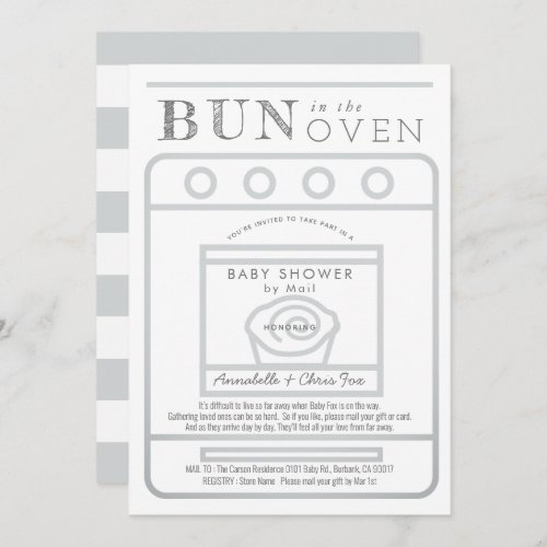 Bun in the Oven Gray Baby Shower by Mail Invitation