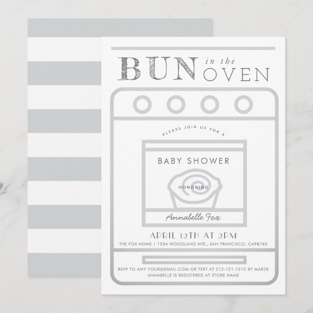 Bun in the Oven Gray Baby Shower Invitation (Front/Back)