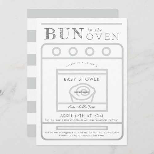 Bun in the Oven Gray Baby Shower Invitation