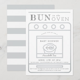 Bun in the Oven Gray Baby Shower Invitation