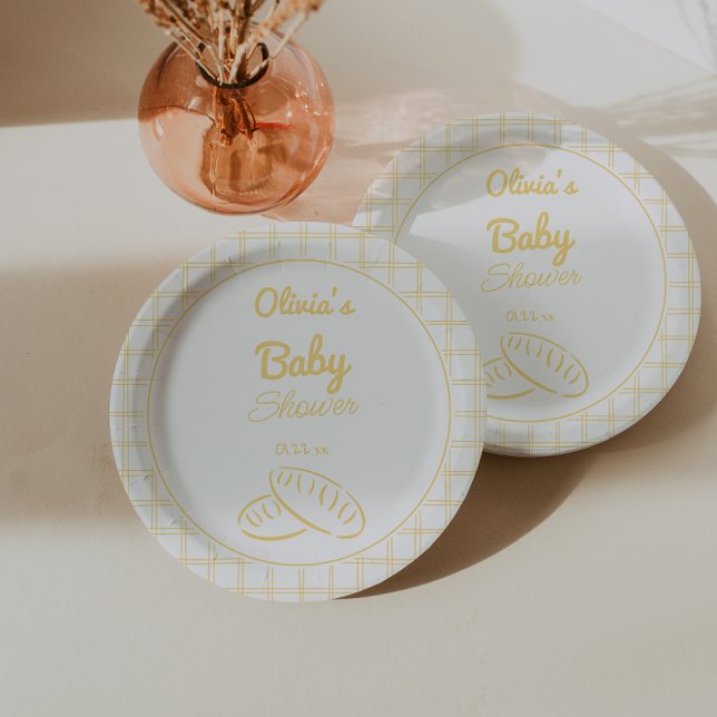 Bun In the Oven Hand Drawn Neutral Baby Shower Paper Plates (Creator Uploaded)