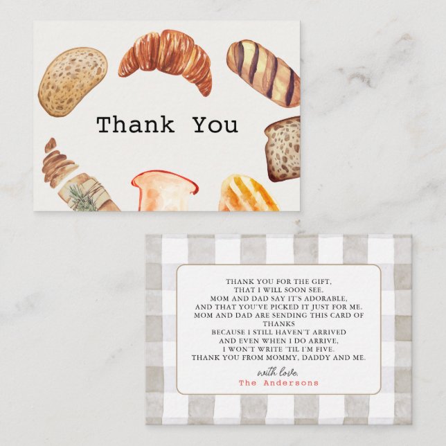 Bun in the Oven Pastries Baby Shower Thank You Note Card (Front/Back)