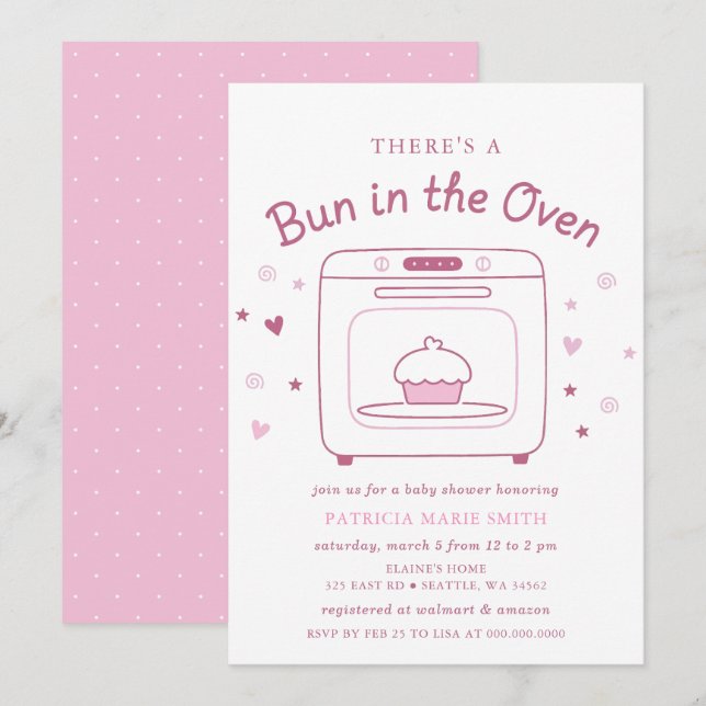 Bun In The Oven Pink Baby Girl Baby Shower Invitation (Front/Back)