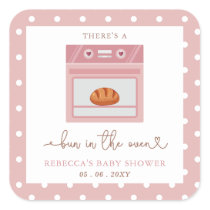 Bun In The Oven Pink Baby Girl Baby Shower Square Sticker