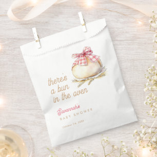 Bun In The Oven Pink Gingham Bow Baby Shower Favor Bag