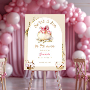 Bun In The Oven Pink Gingham Bow Baby Shower Foam Board